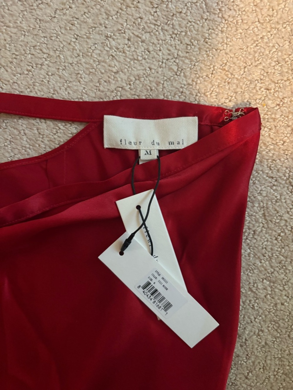 Fleur du Mal Rose Valentine Silk Midi Skirt Red Cutout Back Size M NWT - Picture 4 of 4